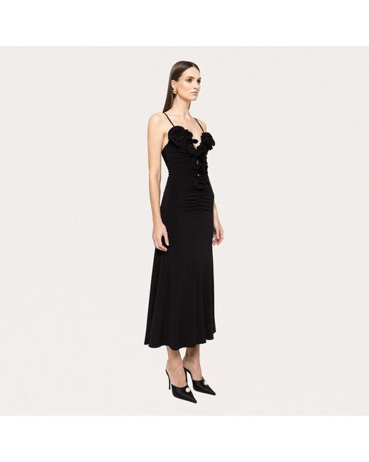 Nissa Black Floral-Applique Jersey Midi Dress