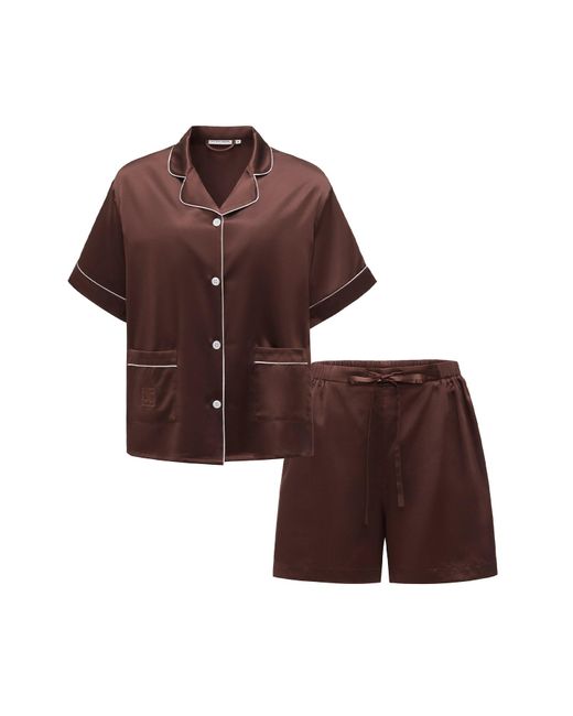NOT JUST PAJAMA Brown Timeless Collection Silk Short Pajama Set