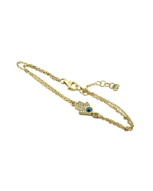 Ebru Jewelry Metallic Minimalist Sparkly Hamsa Hand & Evil Eye Bracelet