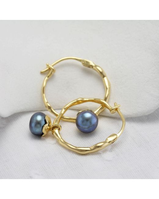 Isla Silver Metallic Peacock Pearl Molten Hoop Earrings