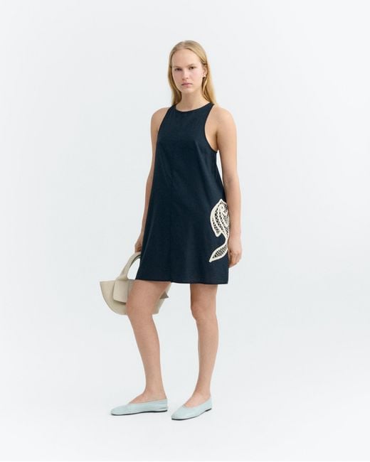 Thinking Mu Black Short Hand Embroidered Dress Fish Aniela