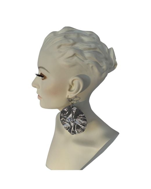 Romer Millinery Metallic Silk Coin Earings Assymentrical Steel