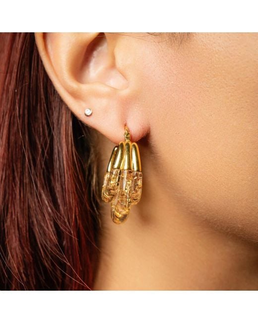 Gold & Honey Metallic Triple Hoop Lucite Earrings