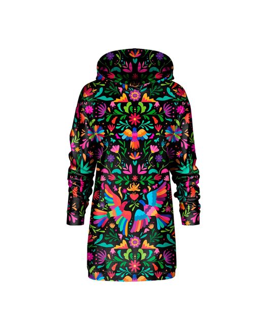 Aloha From Deer Green Oversized Mexican Folk Print Hoodie Dress