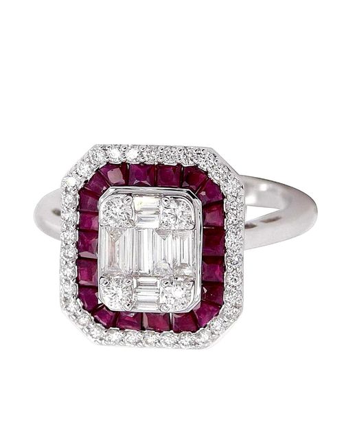 Artisan Multicolor Baguette Ruby And Diamond Halo Ring