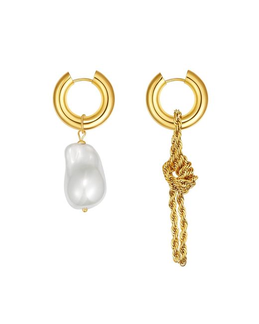 Classicharms Metallic Asymmetrical Rope Chain Baroque Pearl Drop Earrings