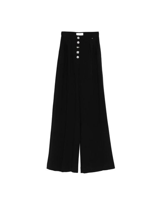 Nissa Black Embellished-Button Wide-Leg Pants