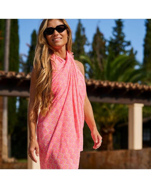 Luella Fashion Pink Large Cotton Scarf Printed Pattern Neon