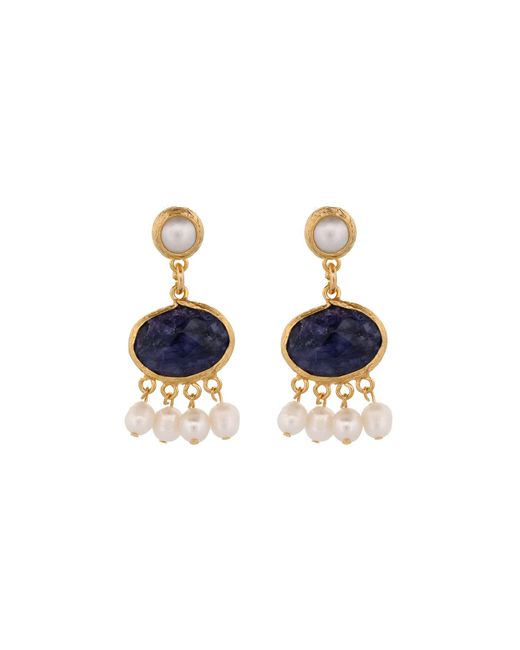 Ebru Jewelry Blue Cleopatra Pearl & Sapphire Stone Tassel Earrings