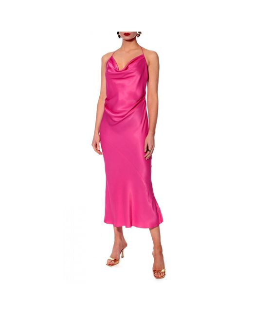 AGGI by HALEWSKI Pink Aurelia Satin Midi Slip Dress With Open Back