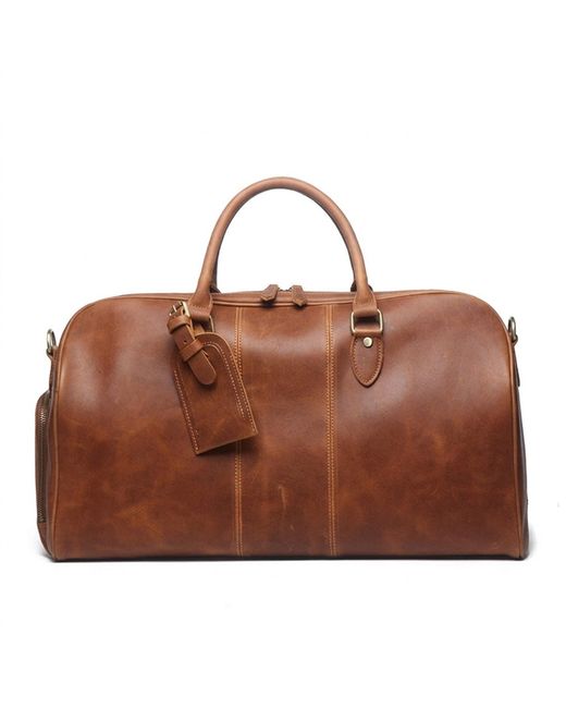 Touri Brown Genuine Leather Duffle With Luggage Tag for men