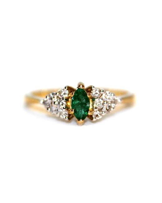 VicStoneNYC Fine Jewelry Metallic Natural Emerald And Diamond Antique Yellow Ring