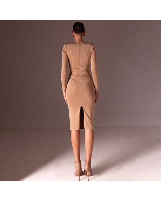 Nissa Natural Neutrals Stud-Embellished Midi Dress