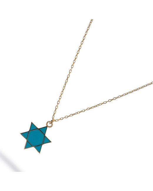 Ebru Jewelry Blue Divine Shield Star Of David Enamel Necklace