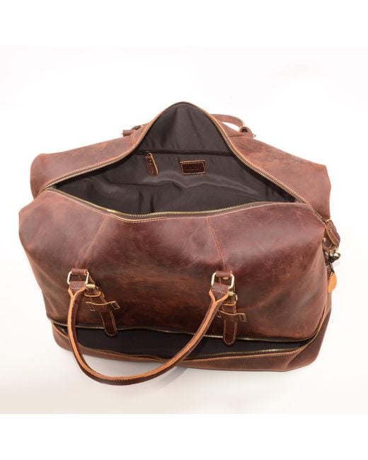 Touri Brown Genuine Leather Holdall Weekender With Extra Compartment for men