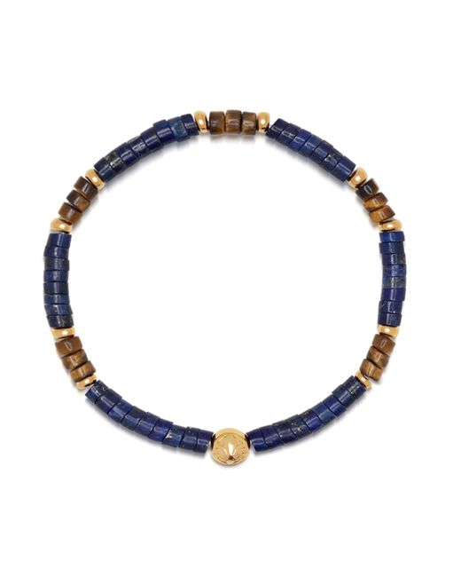 Nialaya S Wristband With Blue Lapis And Brown Tiger Eye Heishi Beads And Gold for men