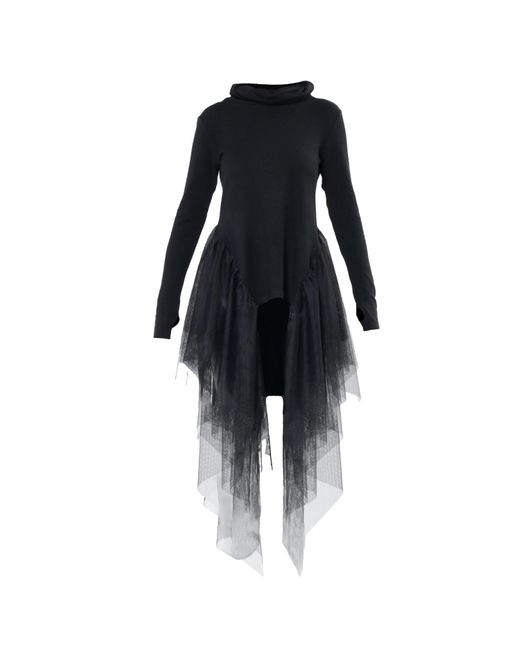 Metamorph Black Knitted Turtleneck Tunic With Tulle