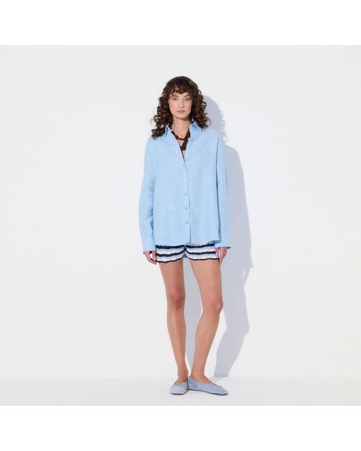 Thisisu Collection Blue Sirena Open-Back Linen Wavy Shirt