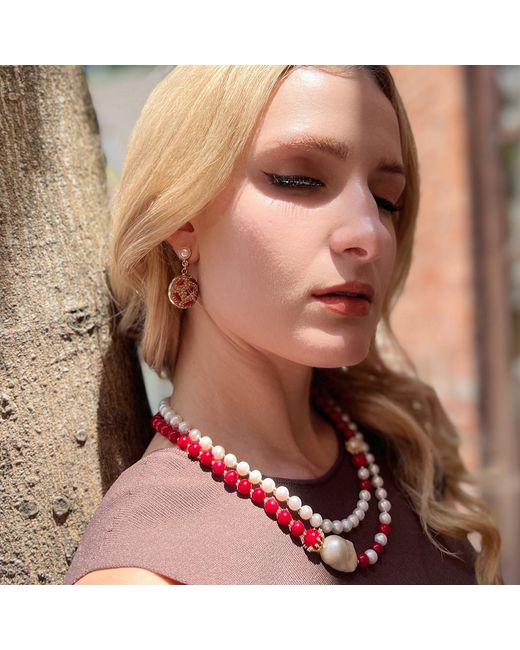 Farra Rhinestones Bordered Corals Clip Earrings