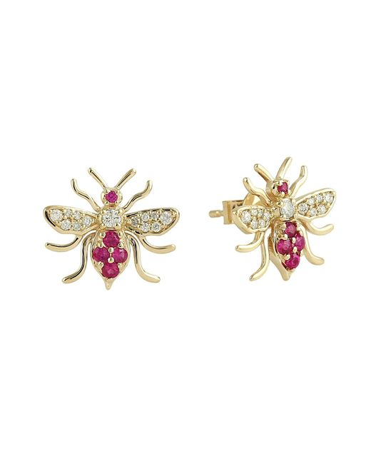 Artisan Metallic Natural Ruby & Diamond Bumble Bee Stud Earrings