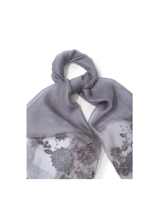 Saachi Gray Floral Embroidered Silk Scarf