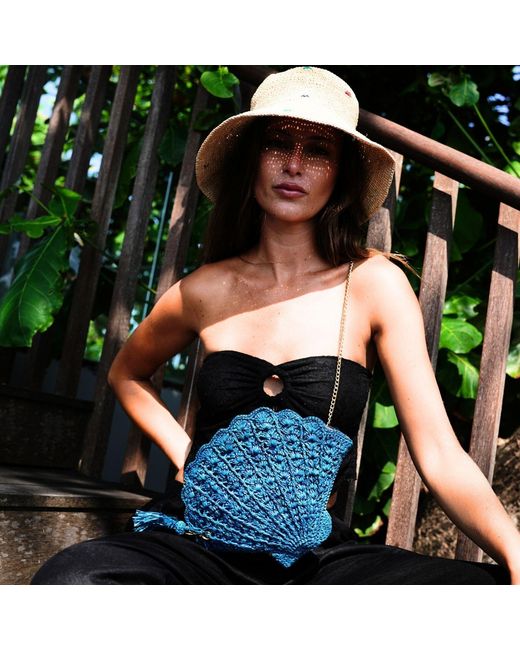 Zanatany Concepts Blue Shell Raffia Bag