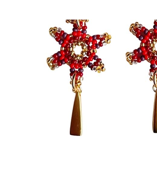 Iliana Arrazola Red Waterfall Blossom Three Flowers Earrings