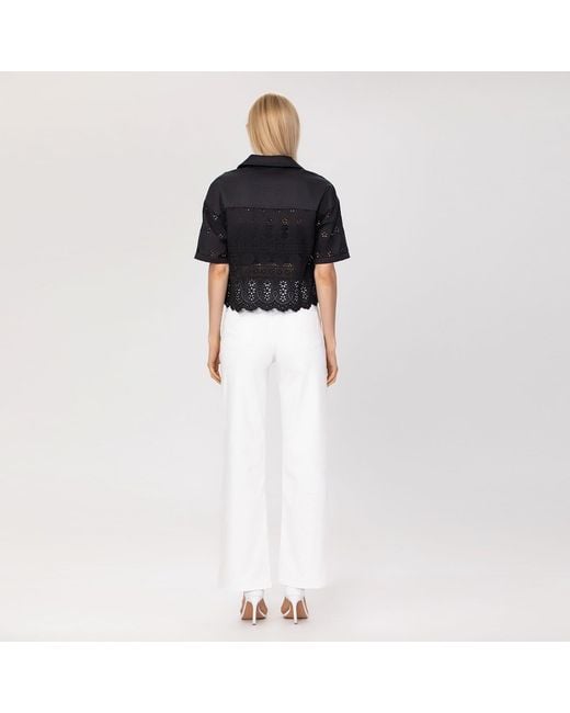 Smart and Joy Black Embroidered Crop Shirt