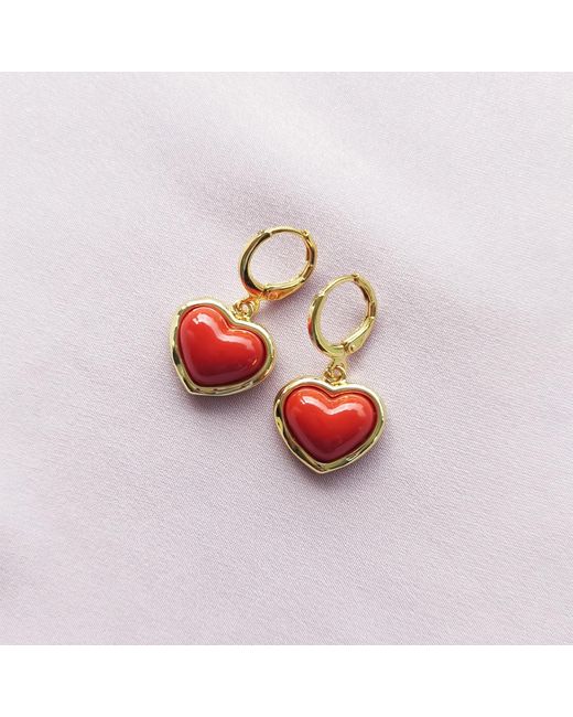 POPORCELAIN Red Porcelain Heart Drop Earrings