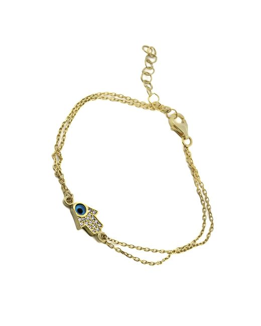 Ebru Jewelry Metallic Minimalist Sparkly Hamsa Hand & Evil Eye Bracelet