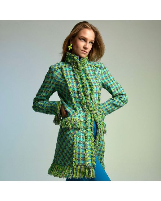 Beatrice von Tresckow Green Aqualime Fringed Lacy Coat