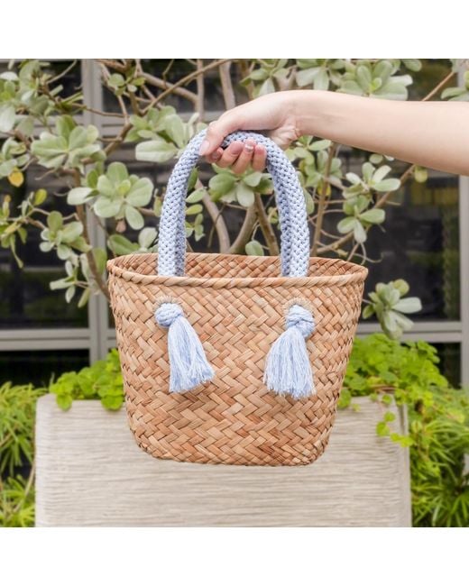LIKHÂ Powder Blue Small Classic Tote Bag With Braided Handles