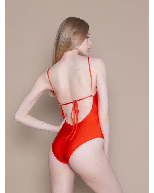 BonBon Lingerie Red Siren Orange Deep Plunge Swimsuit