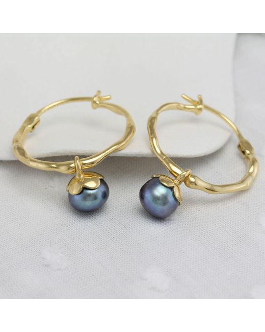 Isla Silver Metallic Peacock Pearl Molten Hoop Earrings
