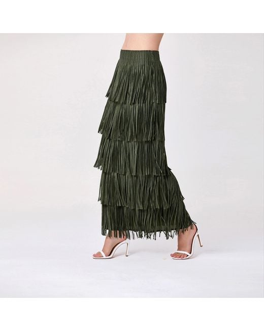 Smart and Joy Green Tiered Fringe Skirt