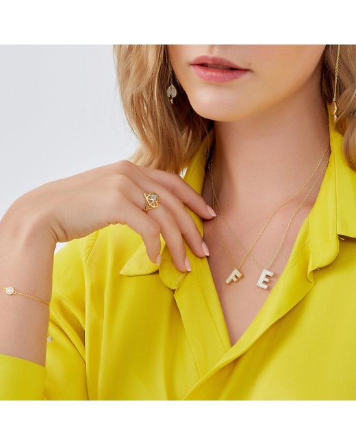 Spero London Metallic Pave Balloon Bubble Initial Necklace Alphabet Pendant Sterling Vermeil