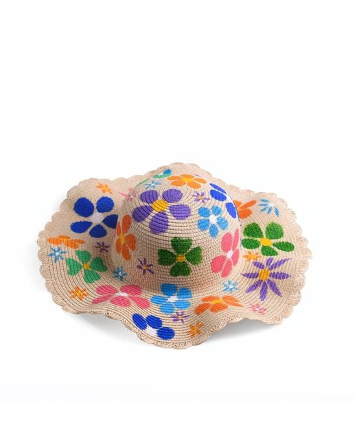 Heartfelt Layers Blue Hand Painted Floral Straw Sun Hat – Colorful Flower Summer Beach Headwear