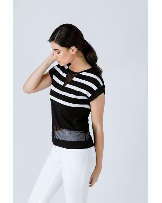 Conquista Black Striped Top With Sheer Detail