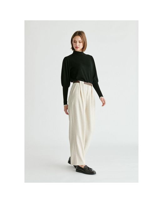 Paisie Natural Neutrals Belted Wide Leg Trousers With Box Pleats