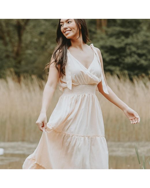 LAtelier London Natural Neutrals Maisie Light Peach Midi Dress
