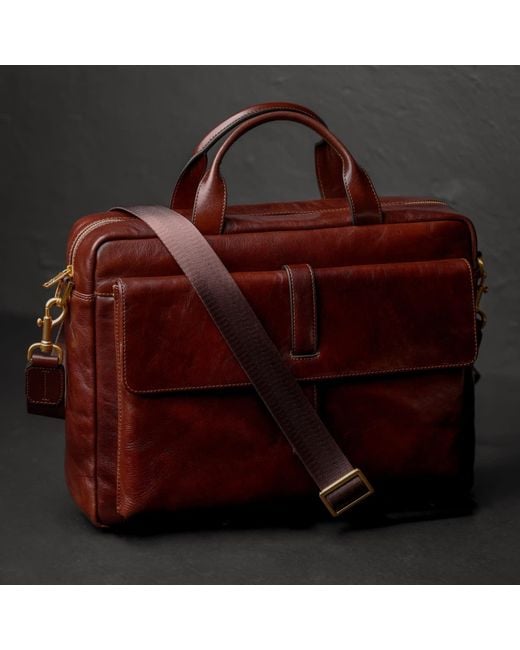 Time Resistance Brown Large Leather Briefcase Laptop Bag for men