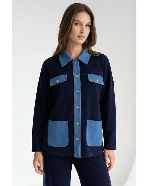 Exquise Blue Makena Long Sleeve Pocket Knit Jacket