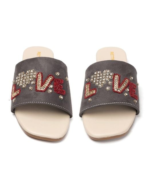 Rettrose Gray Harmony Luxury Plush Diamanté Embellished Handmade Sliders