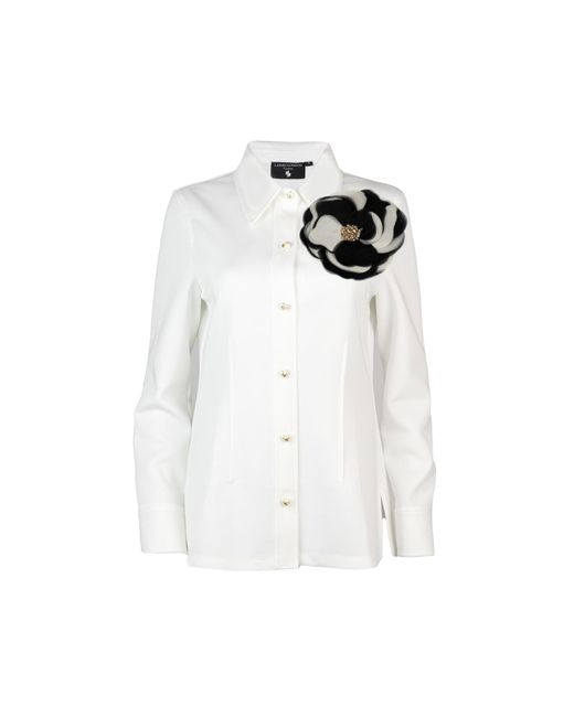 Laines London White Laines Couture Shirt With Embellished & Cream Corsage