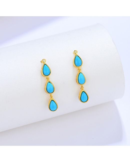 Kai Fine Jewelry Blue Solid Natural Turqouise & Diamond Venus Tears Drop Earrings