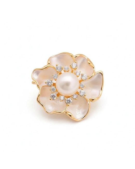 Angel Barocco Metallic Camellia Crystal Pearl Brooch
