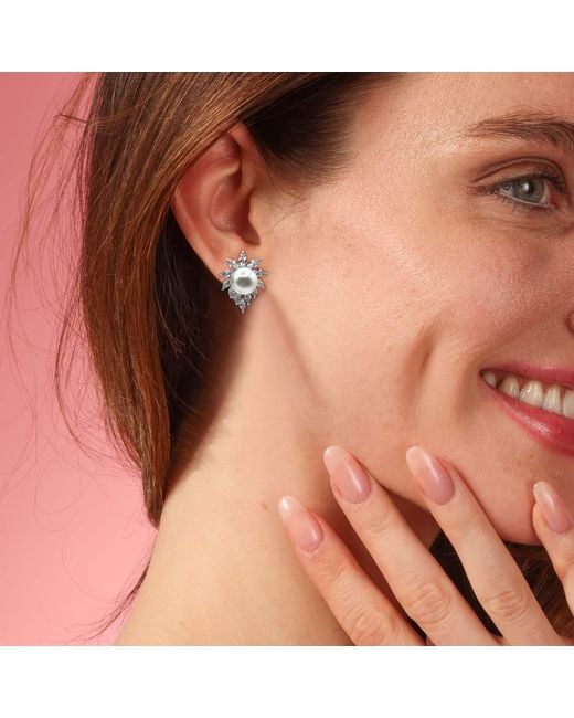 Michael Nash Jewelry Metallic Neutrals Nicoletta Shell Pearl And Marquise Diamond Clip On Earrings