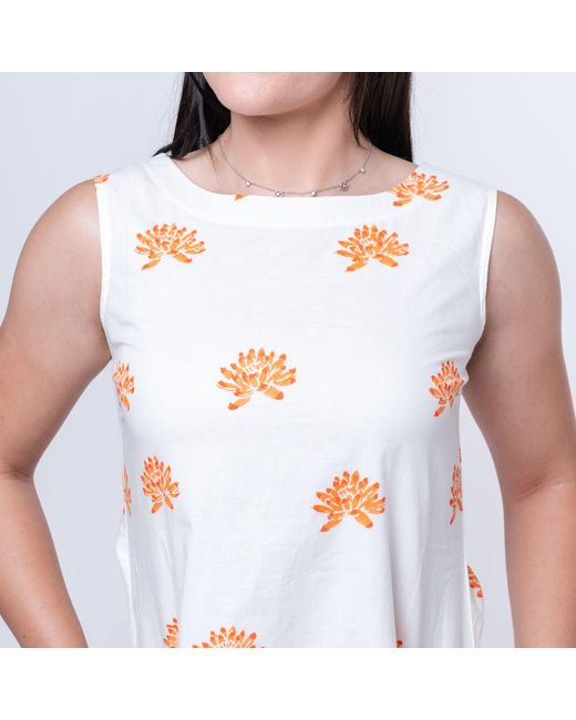 House of Gl Pink Neutrals Solene Hand-Block Printed Cotton Boat Neck A-Line Midi Dress