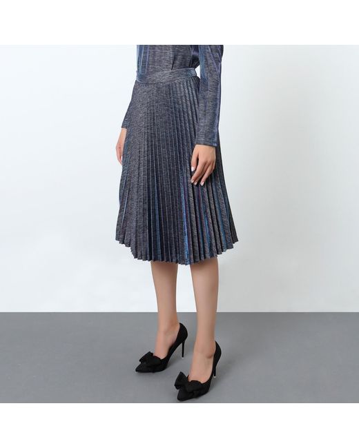 Smart and Joy Gray Knee Length Shiny Pleated Skirt