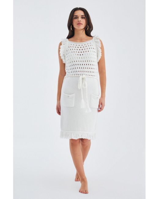 Peraluna White Miyoki Mini Knitted Tasseled Dress In Off